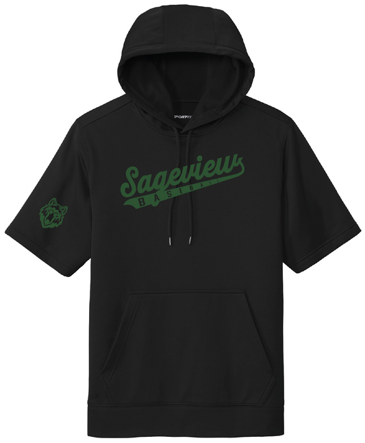 Sageview Script Fleece Short Sleeve Hooded Pullover