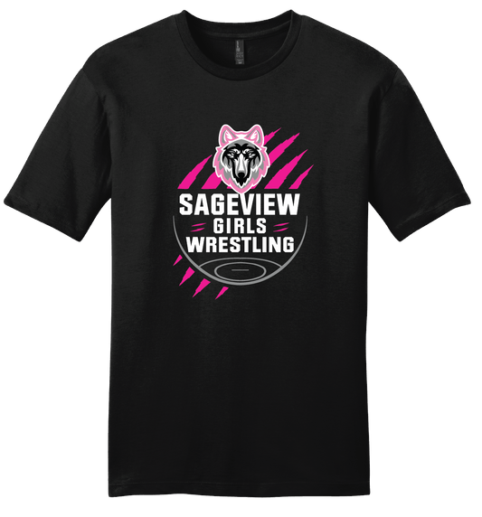 Sageview Girl's Wrestling Team Logo Tee Pink Edition